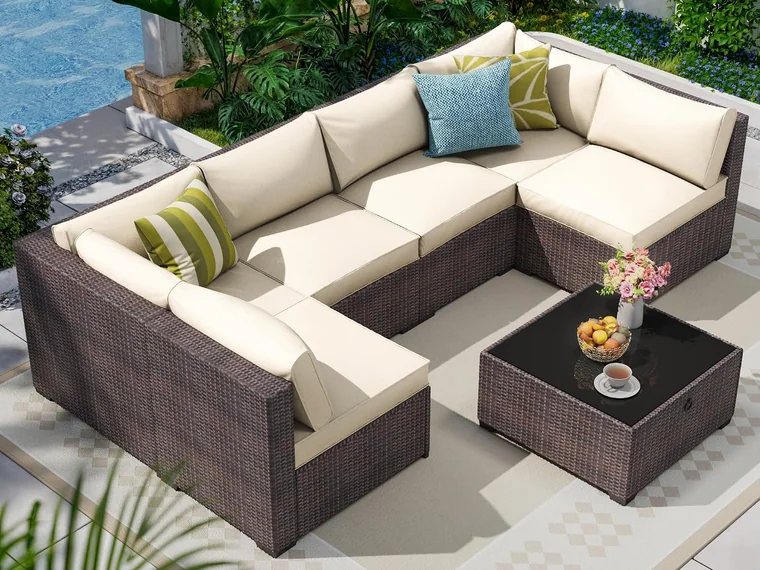 7-Piece Wicker Patio Sectional by Olimix in Brown/Beige