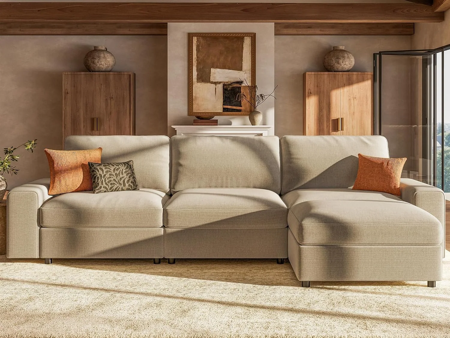 Oversized L Sectional with Storage by Olimix in Camel