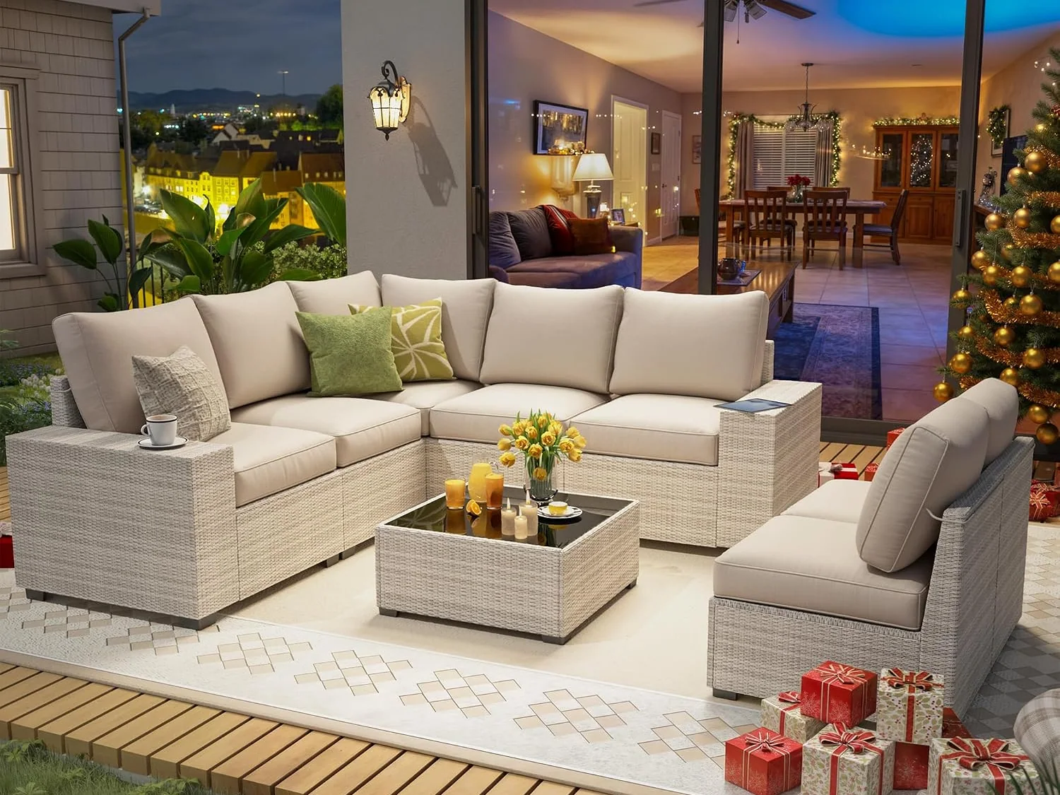 8-Piece Wicker Patio Sectional by Olimix in Grayish-white/Beige